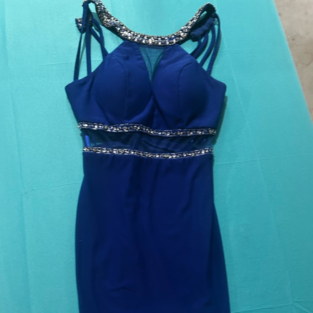 Strapless Royal Blue Dress with Embellishments